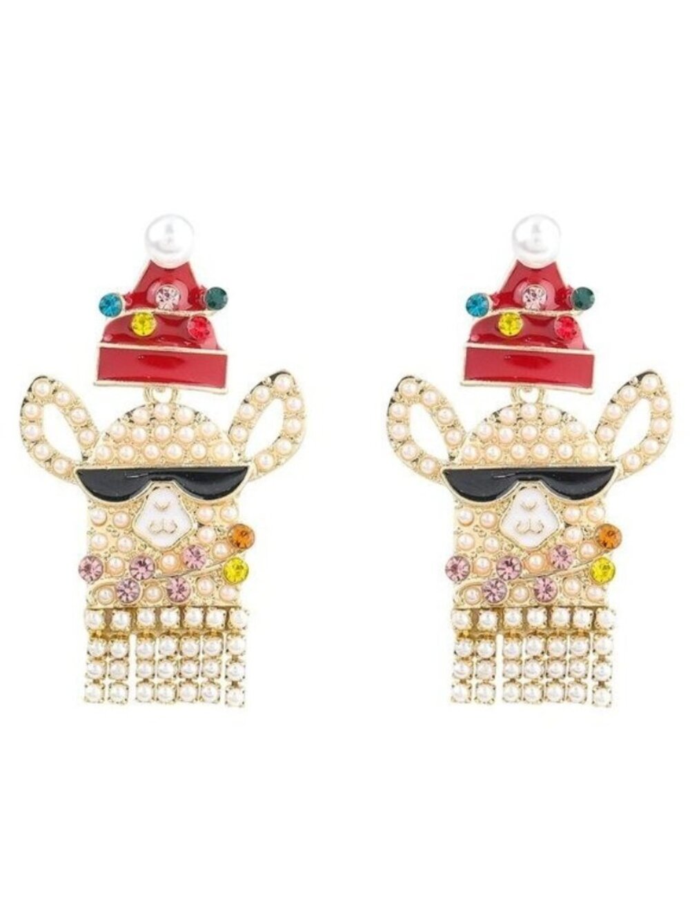 Cute Reindeer Pearl & Rhinestone Drop Earrings